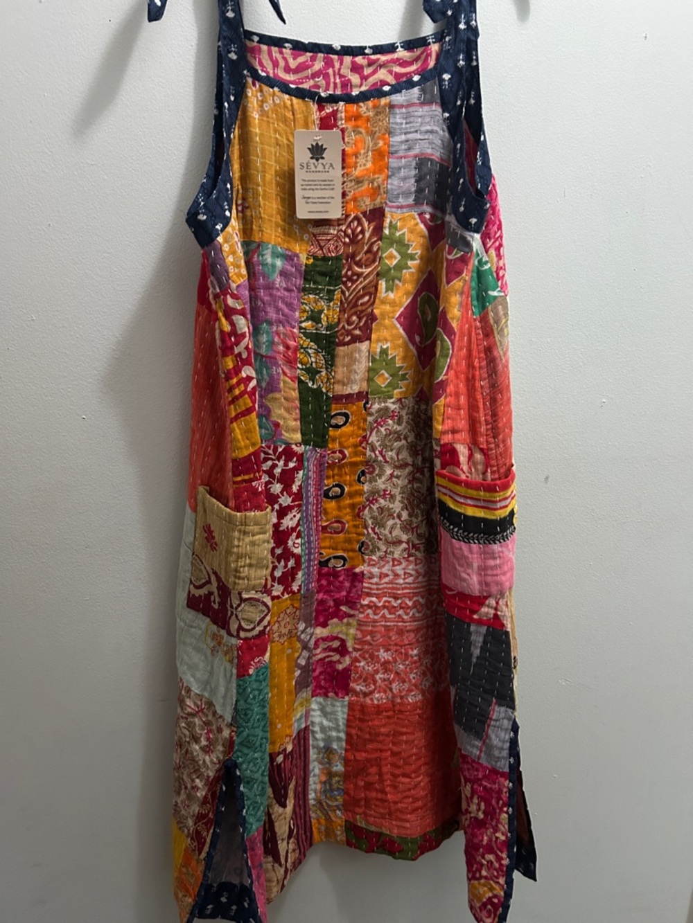 Reversible KANTHA cotton Vibrant Patchwork Sundress- Multicolor - Picture 6 of 10